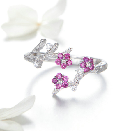Inel reglabil din Argint Pink Flowers [3]