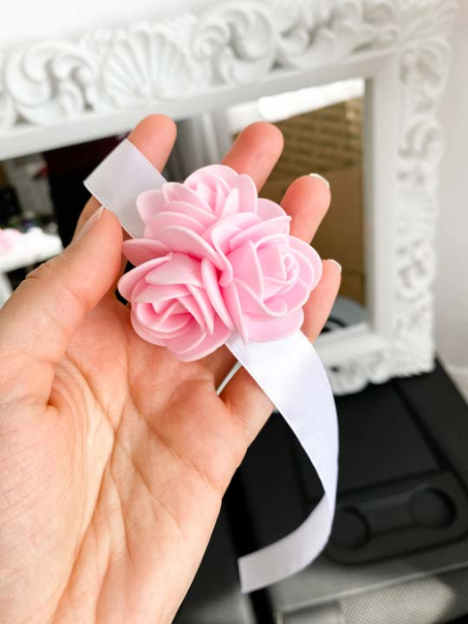 Bratara domnisoara de onoare cu flori de spuma roz pastel [2]