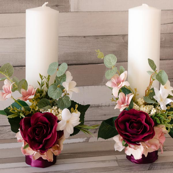 Lumanari decorate cu flori grena si verdeata [1]