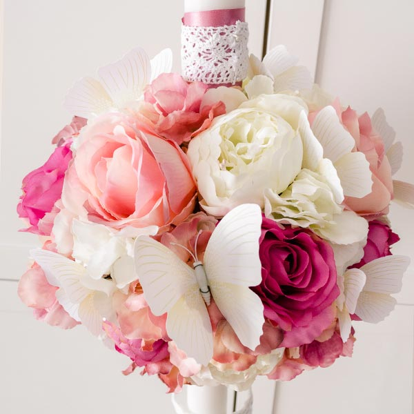 Lumanari decorate cu flori pastel din hartie si textil [1]