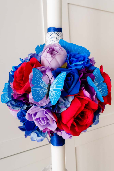 Lumanari decorate cu flori si fluturi albastri [6]