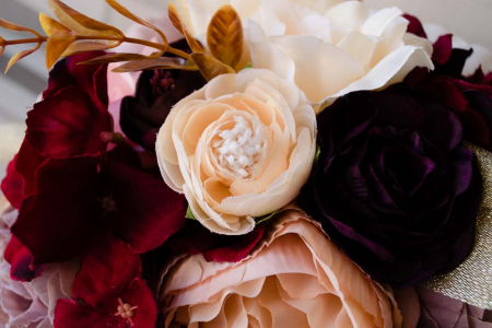 Buchet cu bujori somon si hortensii grena [3]