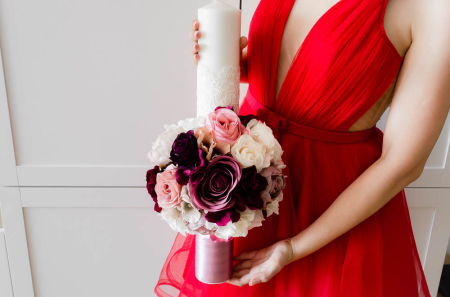 Lumanari decorate cu bujori grena, ivoar si pastel [1]