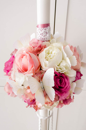 Lumanari decorate cu flori pastel din hartie si textil [3]