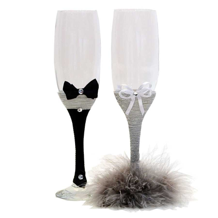 Pene - Set 2 pahare miri cu pene argintii