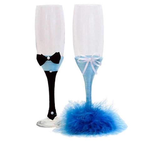 Pahare - Set 2 pahare miri cu pene bleu
