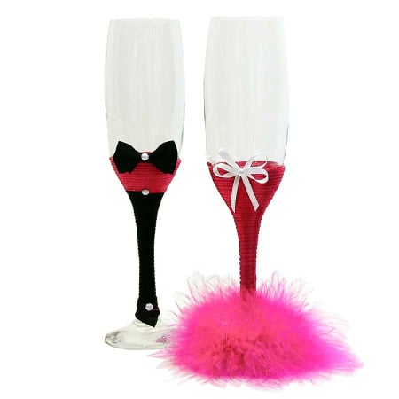 Pahare - Set 2 pahare miri cu pene fucsia