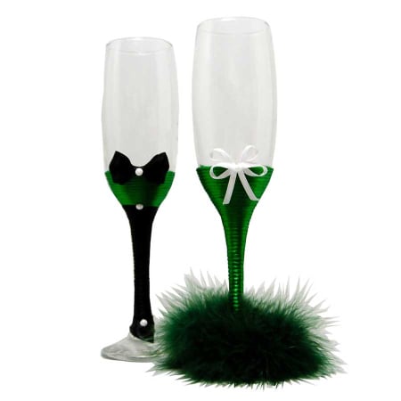 Pahare - Set 2 pahare miri cu pene smarald
