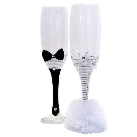 Pahare - Set 2 pahare miri cu tiul argintiu cu alb