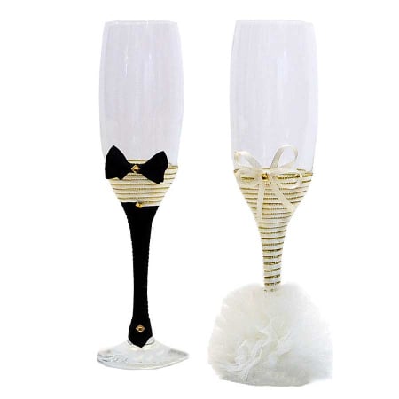 Pahare - Set 2 pahare miri cu tiul auriu cu alb