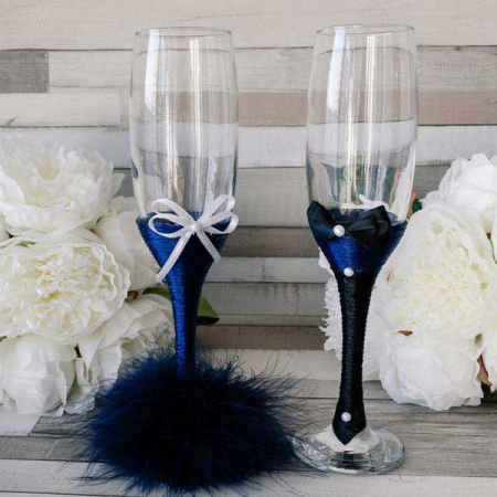 Pahare - Set 2 pahare miri cu pene albastru roial