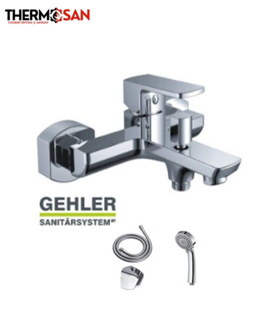 Baterie dus GEHLER QUADRAT cu accesorii (para de dus mobila, furtun flexibil, agatatoare de dus) [2]