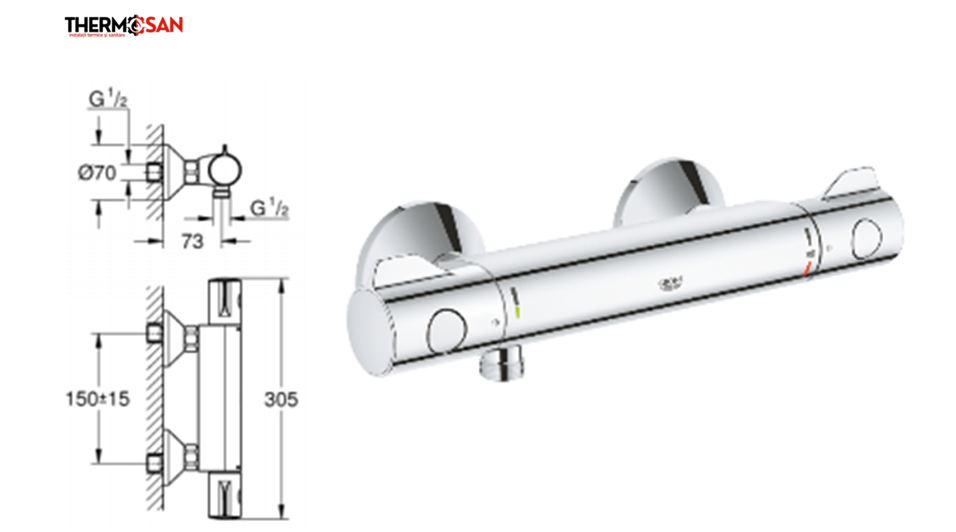 Baterie dus Thermostatic GRT 800 THM, fara set dus [2]