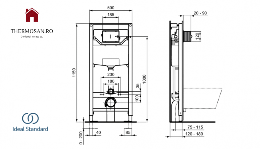 Bazin/cadru WC incastrat IDEAL STANDARD Prosys 120 M pentru vas WC suspendat - sistem de prindere inclus [ R009467 / R020467 ] [3]
