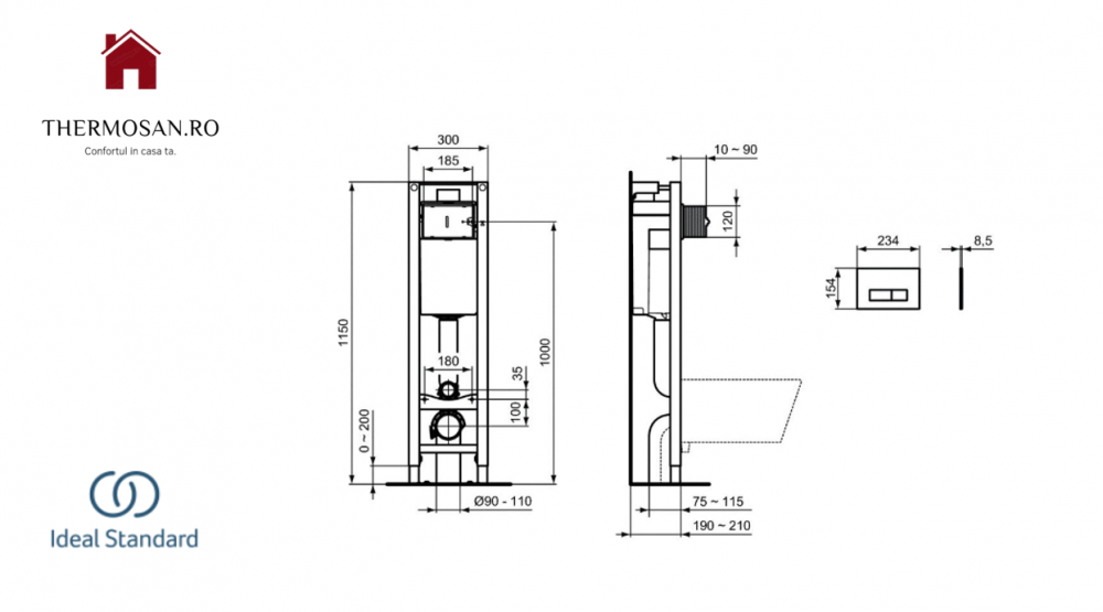 Bazin/cadru WC incastrat IDEAL STANDARD Prosys Eco M pentru vas WC suspendat - sistem de prindere inclus + clapeta crom [ E2332AA ] [3]