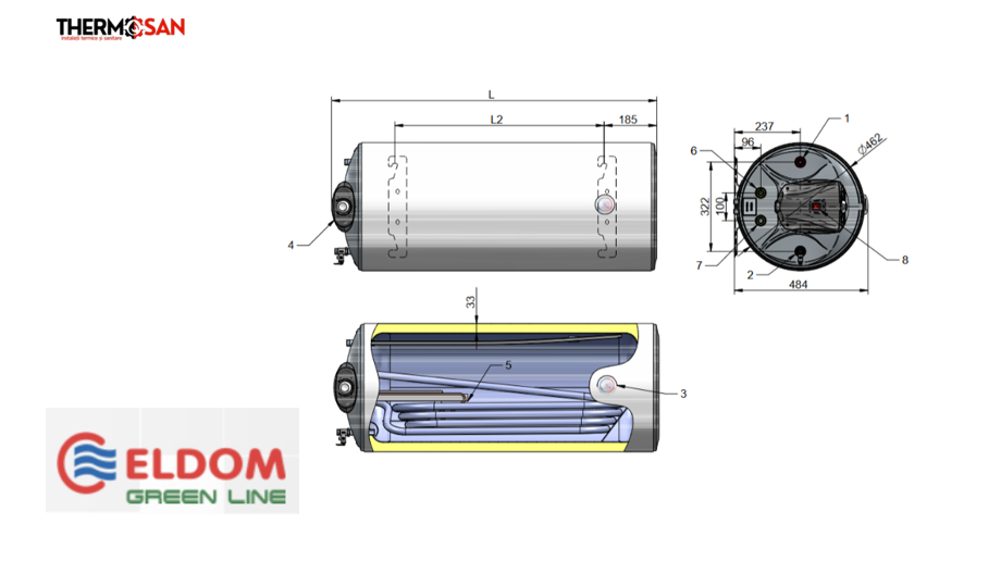 Boiler termoelectric orizontal ELDOM Green Line 80 L M1, 2kW -1 serpentina 72265XSL / WH08046BLS / WH08046LSL [2]