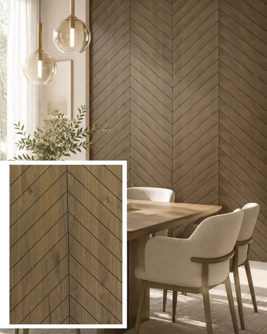 Panou decorativ WPC gravat lemn maro Chevron 600 × 2800 mm – Model 12064 [4]