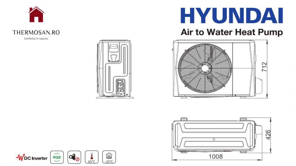 Pompa de caldura aer-apa HYUNDAI SPLIT HYHA-V10W/D2N8-B HYHB-A100/CD30GN8-B TVA 9% INCLUS PERSOANE FIZICE [4]