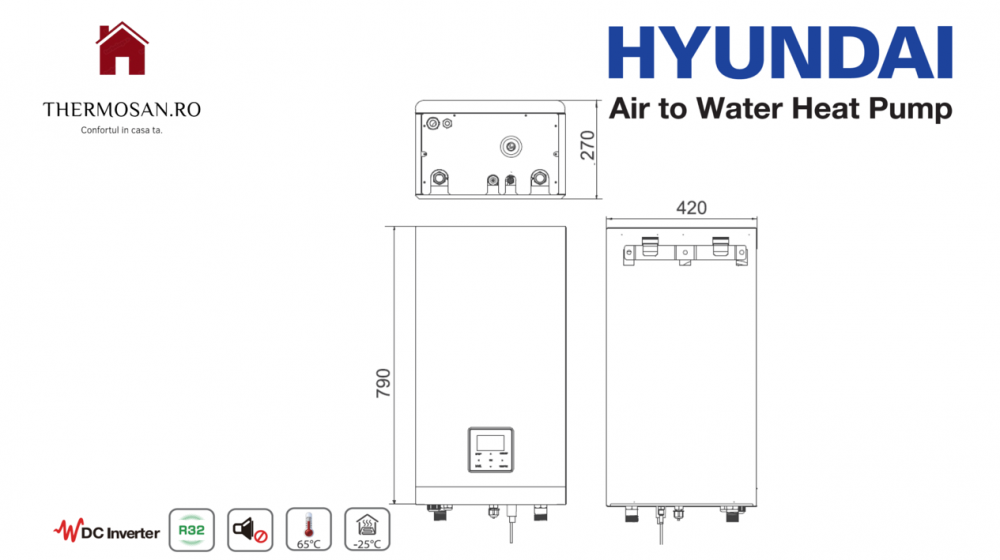 Pompa de caldura aer-apa HYUNDAI SPLIT HYHA-V10W/D2N8-B HYHB-A100/CD30GN8-B TVA 9% INCLUS PERSOANE FIZICE [5]