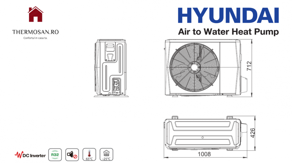 Pompa de caldura aer-apa HYUNDAI SPLIT  HYHA-V6W/D2N8-B HYHB-A60/CD30GN8-B TVA 9% INCLUS PERSOANE FIZICE [4]