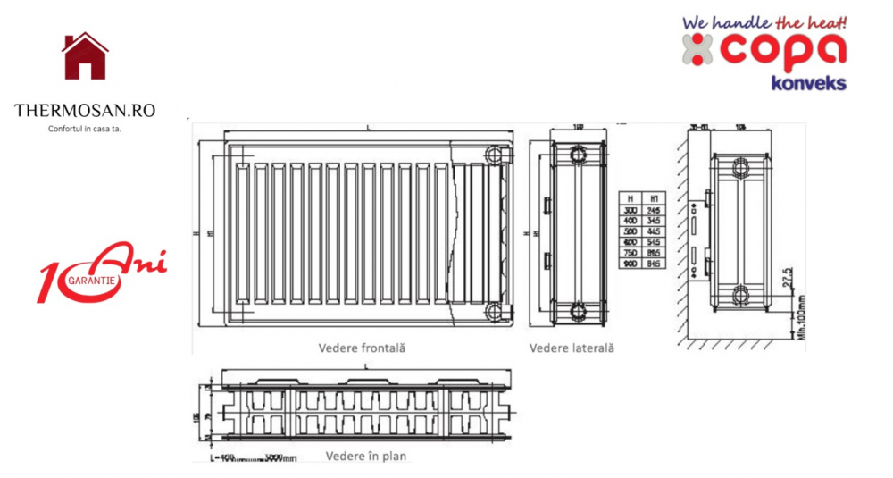Radiator din otel tip panou Copa Konveks 22 600x1400 [4]