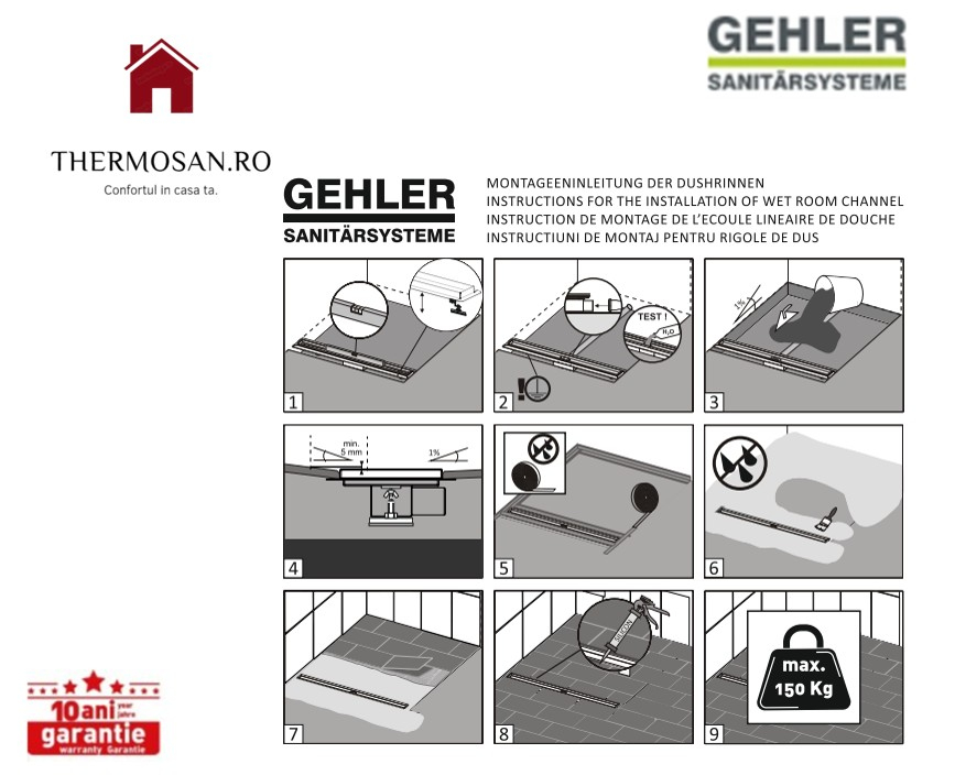 Rigola de dus GEHLER 600X70 mm - corp PVC/gratar INOX [ TD-G125BG-1 ] [3]
