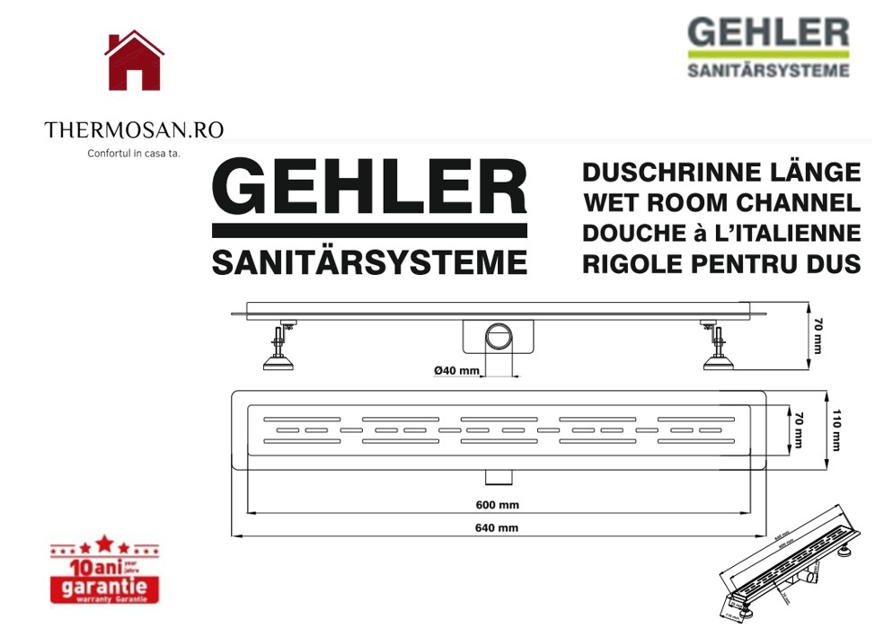 Rigola de dus STONE 600X70 mm - INOX 304 GEHLER [PG01] [3]