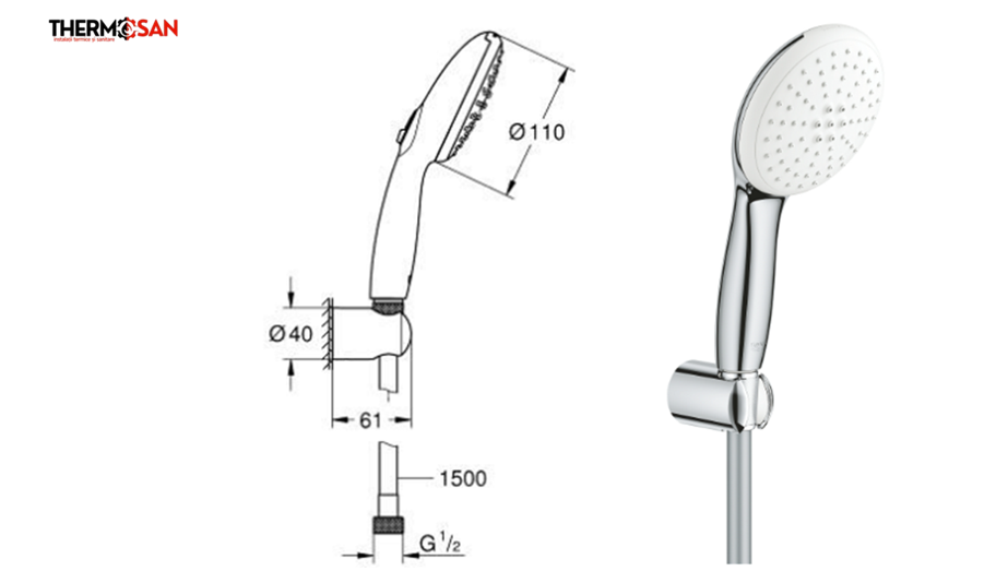 Set dus GROHE Tempesta 110, prindere de perete, 2 pulverizari [2]
