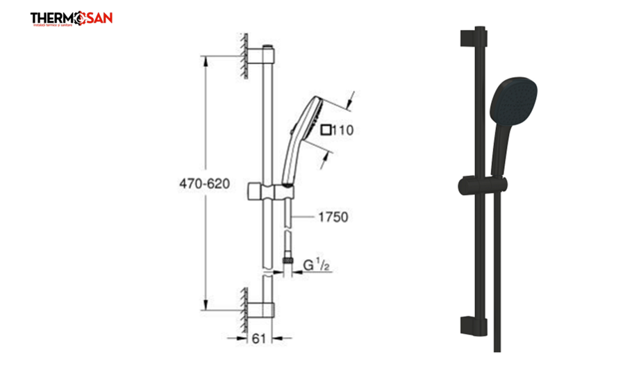 Set dus GROHE Tempesta Cube 110 - bara reglabila 600 mm, [2]