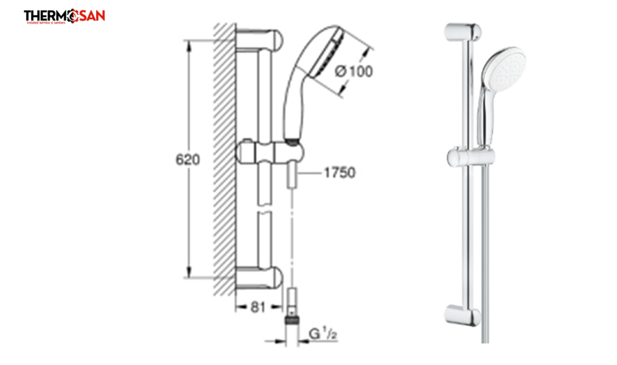 Set dus NEW TEMPESTA 100 - bara reglabila 600 mm, para cu 1 functie, furtun 1750 mm [2]