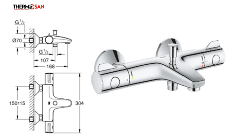 Baterie cada-dus Thermostatic GRT 800 THM, fara set dus [1]