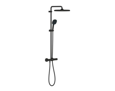 BATERII  GROHE - Baterie dus / coloana dus GROHE Tempesta System 250 CUBE cu termostat - palarie de dus + para mobila cu 2 functii, negru mat