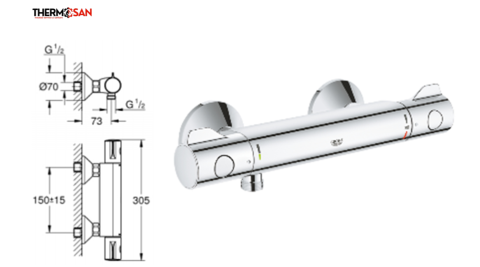 Baterie dus Thermostatic GRT 800 THM, fara set dus [1]