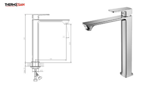 Baterie lavoar GEHLER QUADRAT XL cu pipa inalta pentru lavoarde tip bol cu ventil, inaltime 281 mm [2]