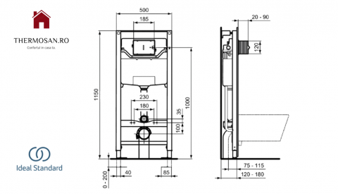 Bazin/cadru WC incastrat IDEAL STANDARD Prosys 120 M pentru vas WC suspendat - sistem de prindere inclus [ R009467 / R020467 ] [2]