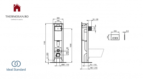 Bazin/cadru WC incastrat IDEAL STANDARD Prosys Eco M pentru vas WC suspendat - sistem de prindere inclus + clapeta crom [ E2332AA ] [2]