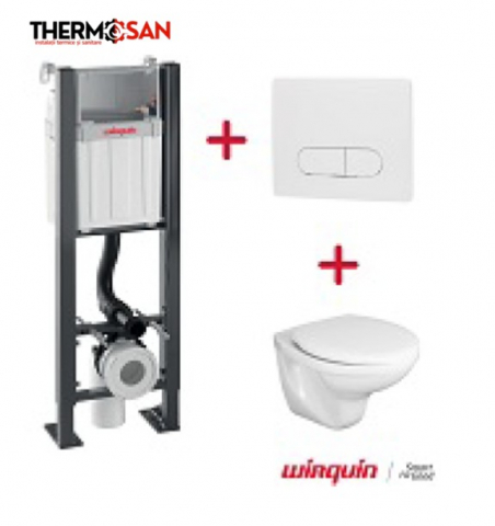 Bazin/cadru WC incastrat WIRQUIN ELIPSE + WC suspendat ROCA + capac PP Wirquin Premier ESSENTIALS + clapeta alb lucios [ 50950179 / 5595 0003 ] [1]