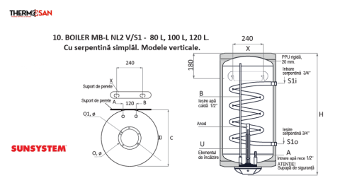Boiler 100 l Termoelectric Sunsystem cu 1 serpentina MB-L [2]