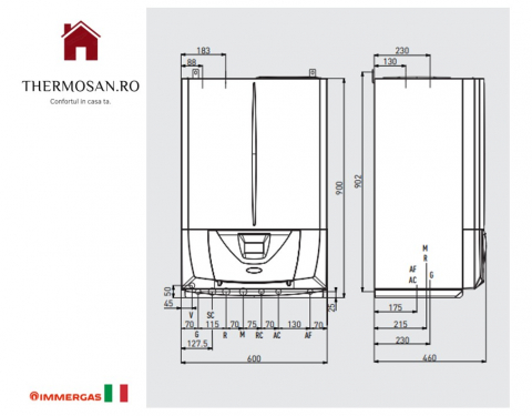 Centrala murala in condensatie cu boiler INOX 60L incorporat IMMERGAS VICTRIX ZEUS SUPERIOR 35kW- inclus kit de evacuare [3.030902] [3]