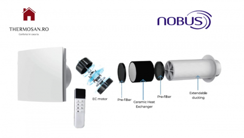 Recuperator de caldura rezidential montaj perete NOBUS NBSVT10 0-WF 100mm, debit 50m3/h , WI-FI – Telecomanda Inclusa [2]