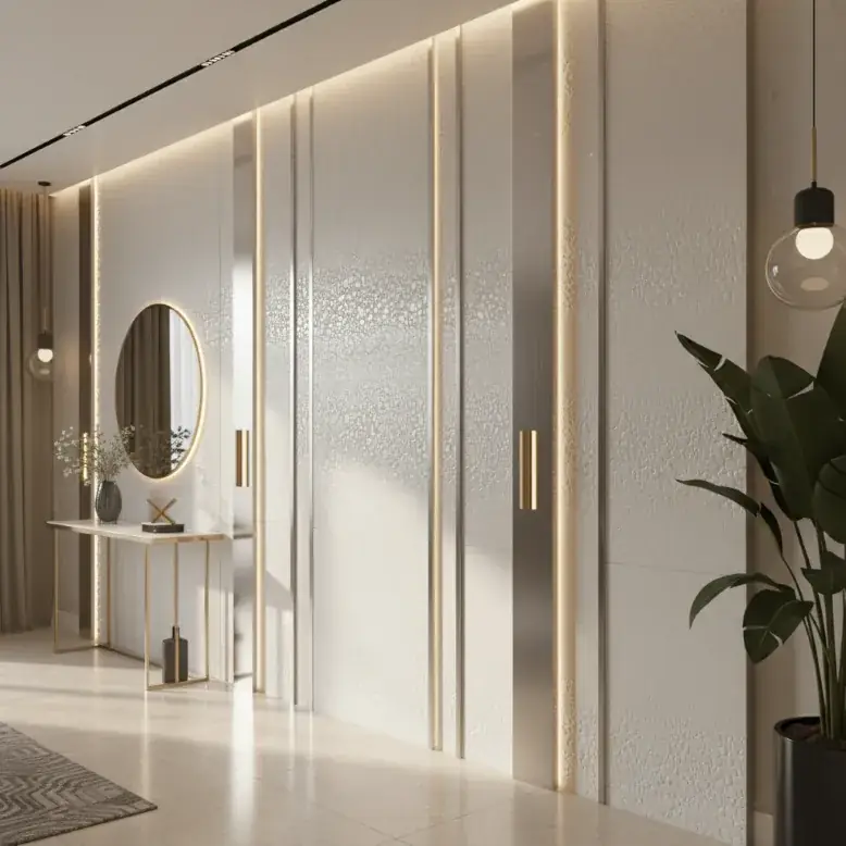 PLACAJE PENTRU INTERIOR - Panou decorativ WPC argintiu cu sclipici RF-HLG2004-11