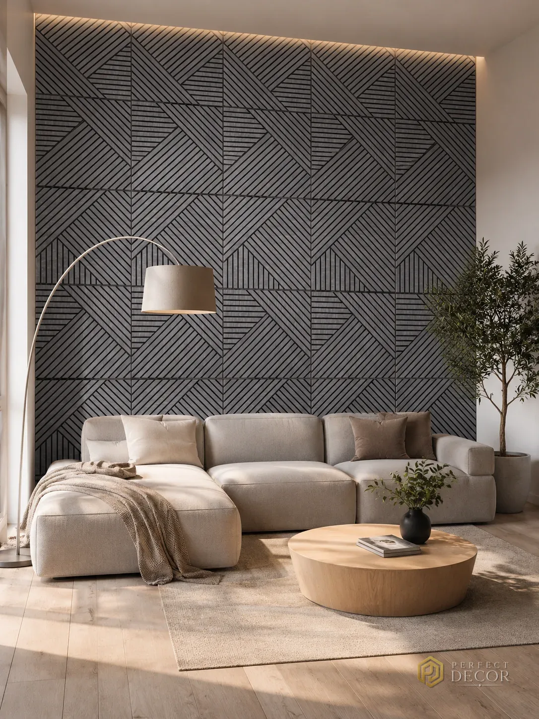 Riflaje decorative - Riflaj acustic WPC 3D negru geometric, 600×600 mm (12067)