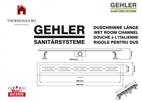 Rigola de dus MEANDROS 600X70 mm - INOX 304 GEHLER [G028] [2]