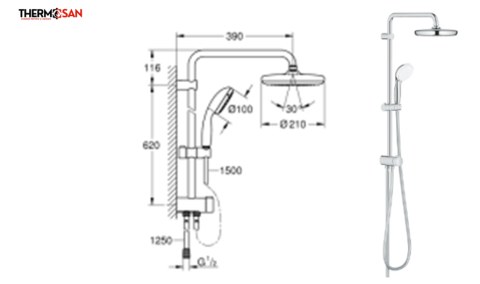 Set dus cu divertor GROHE Tempesta System 210 - palarie de dus + para mobila [1]