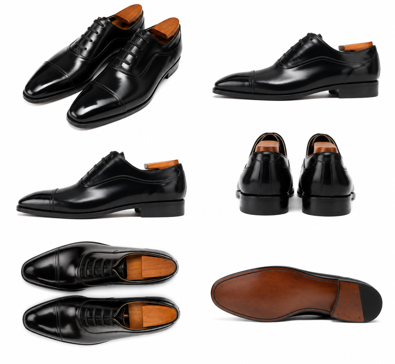 Pantofi eleganți bărbați Cap-Toe din piele naturală neagră [2]