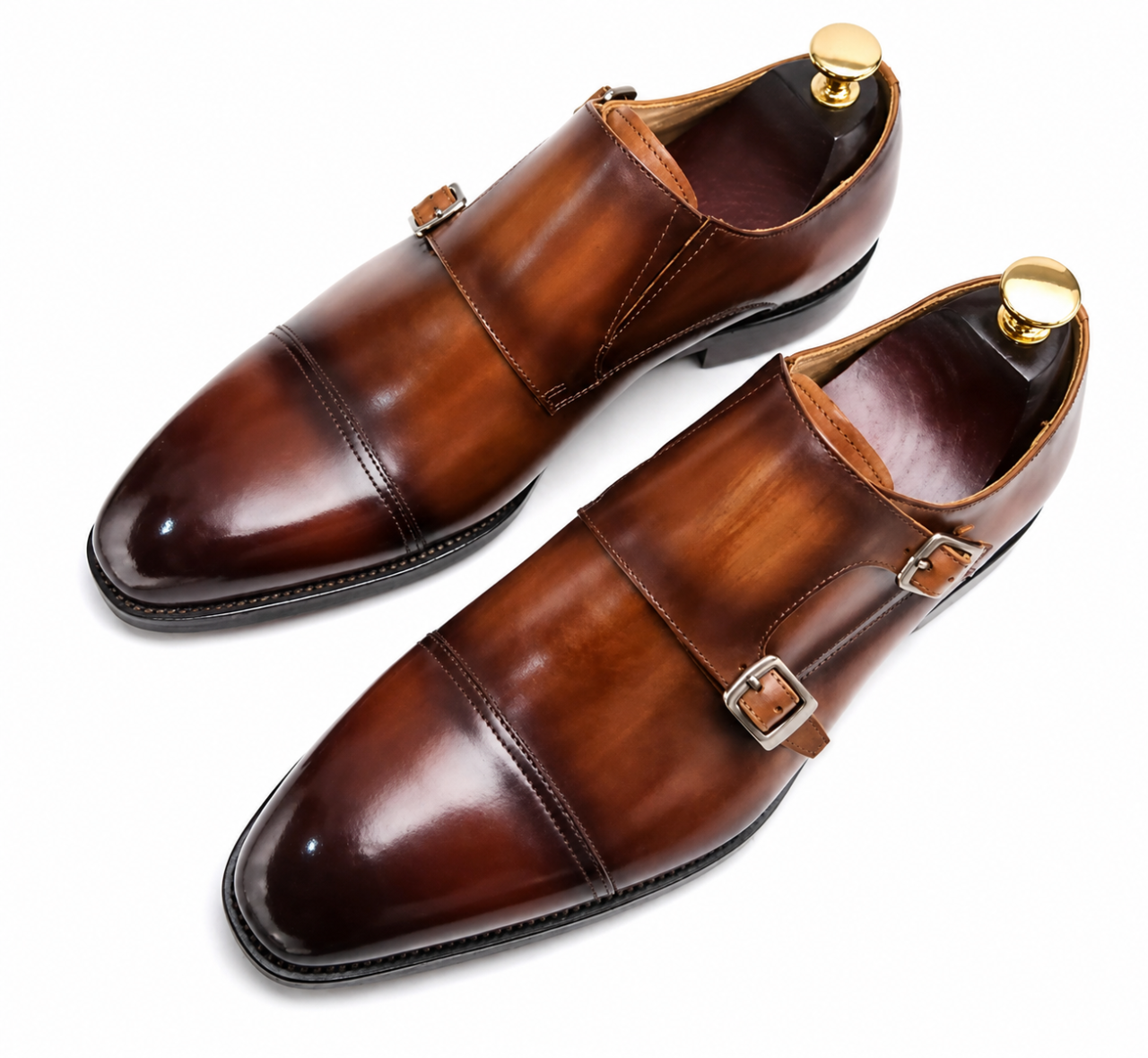 Pantofi bărbați Double Monk Strap din piele naturală maro [2]