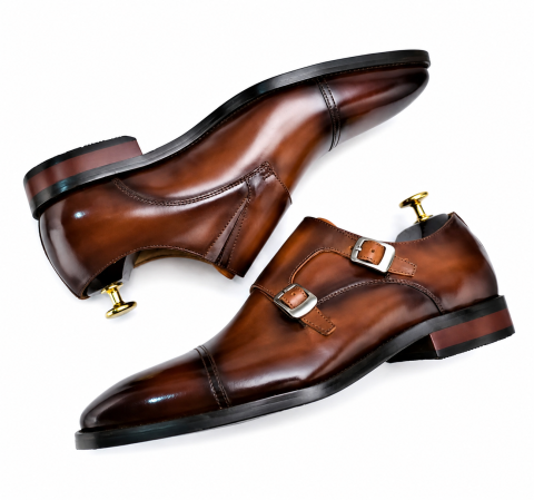 Bărbați - Pantofi bărbați Double Monk Strap din piele naturală maro