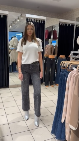 Blugi/Pantaloni - Blugi damă gri cu ștrasuri