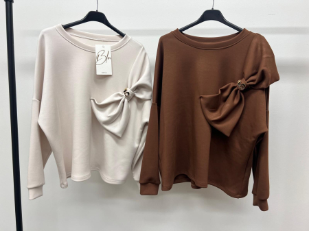 Cămăși/Bluze - Bluză maro cu fundă