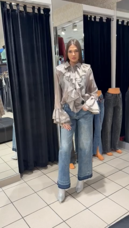 Cămăși/Bluze - Cămașă elegantă gri cu volane